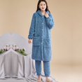 thumbnail image 4 of Conjunto de pijama de franela gruesa de gran tamaño para mujer, ropa de dormir de lana de Coral con capucha cálida, traje holgado para el hogar, ropa de estar por casa, Invierno, 4 of 5