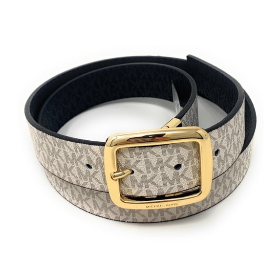 Michael Kors Women's MK Logo Reversible Leather Belt, Vanilla/Black, X-Large