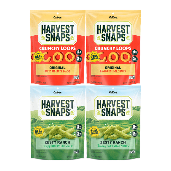 Harvest Snaps Veggie Crisps Variety Pack 4 Count – Original  2.5oz & Zesty Ranch 3.3oz – Gluten Free, Plant Based Protein, Baked Snack, Non-GMO, Crunchy Healthy Snack Chips