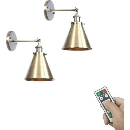 

FSLiving 2-Lights 100 Lumens Multi-Function LED Battery Run Remote Control No Cord Plating Polishing Lamp Wall Mount Light Fixture for Porch Laundry -Easy to Install Dimmable Battery Not Included