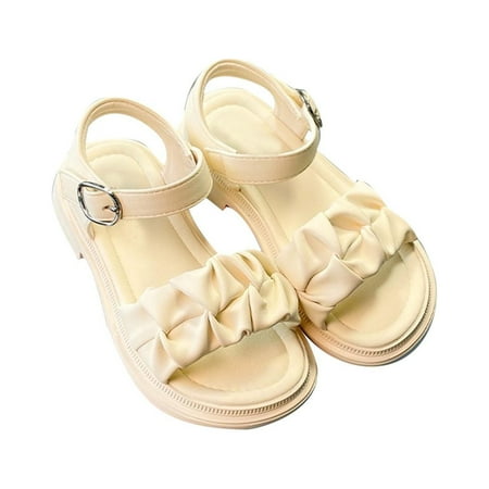 

NIUREDLTD Girls Sandals Open Air Pleated Design Princess Shoes Dress Flat Shoes Casual For Little Child Big Kids Size 31