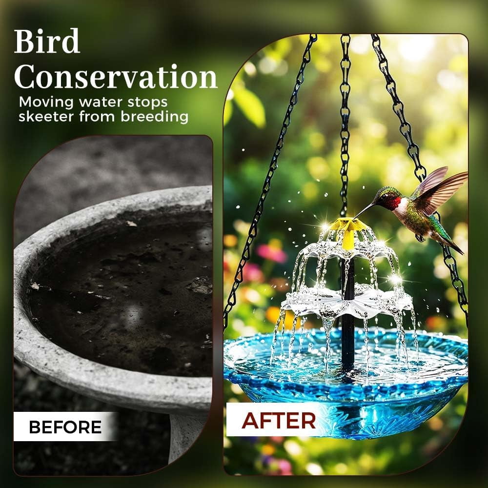 Solar Cascade Hanging Bird Bath Fountain, Upgraded Hanging Bird Bath with Flowing Water, Solar Powered Bird Bath Fountain Decorative Garden Yard Patio for Outdoor (Grey)