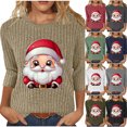 thumbnail image 6 of qucoqpe Christmas Shirts for Women, Women's Brushed Ribbed Knit Top, Christmas Print Loose Fit Round Neck 3/4 Sleeve Pullover, 6 of 6