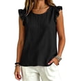 thumbnail image 6 of ClodeEU Women's Round Neck Ruffle Cap Sleeve Tank Top,Solid Color Casual Loose Fit Blouse Black,Women's Plus XXL, 6 of 6