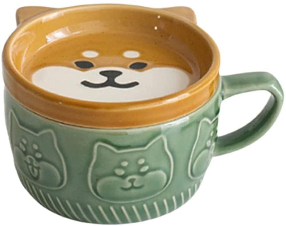 Tiamu Tazza Giapponese Tazza da Caffè nel Ceramica Creativa Shiba Inu Panda con Coperchio Tazza da Colazione per La Casa Coppia Tazza D' (Verde