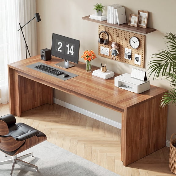 Finmind 78-Inch Extra Long Home Office Desk, 2 Person Wood Computer Desk for Office, Rustic Rectangular Writing Table, Easy Assembly, Brown