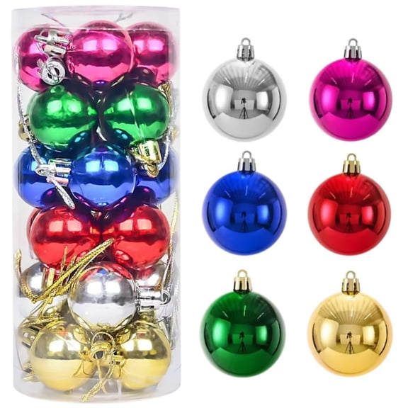 48 Pack Assorted 6‑Color Christmas Balls, 1.18 Inch Glossy Mini Plastic Xmas Ornaments, Silver Red Blue Green Gold Purple Holiday Hanging Baubles, Small Christmas Tree Decor Balls
