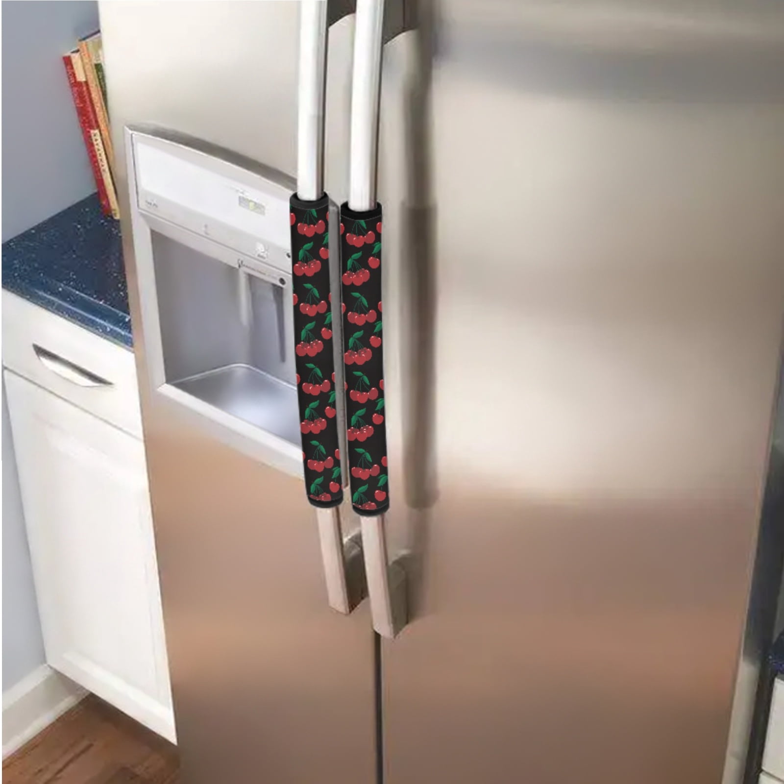 Xoenoiee 6 PCS Refrigerator Door Handle Wraps Washable Kitchen Appliance Handles Decor Fridge Microwave Oven Anti-Static Protector Cozy Home Decor, Cherry Black