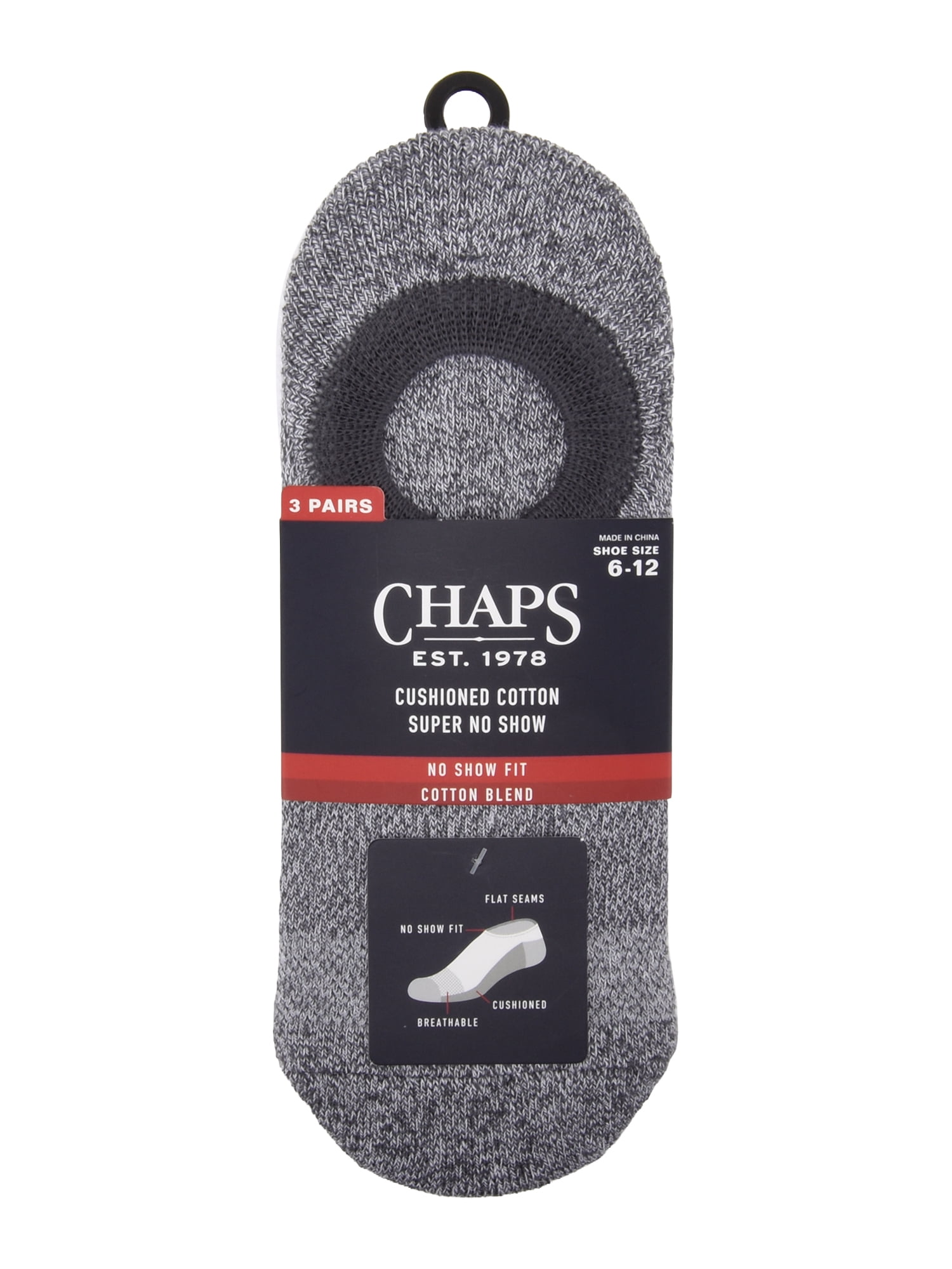 Chaps Super No Shows 3-Pack Men's Sock Size 10-13