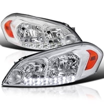 Spec-D Tuning Chrome Clear Led Headlights W/ Amber Reflector Compatible with 2006-2013 Chevy Chevrolet Impala, 2006-2007 Monte Carlo, 2014-2016 Impala Limited, L R Pair Head Light Lamp Assembly