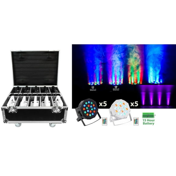 Rockville (5) Black and (5) White Rechargeable Par Can Wash Lights Charging Case