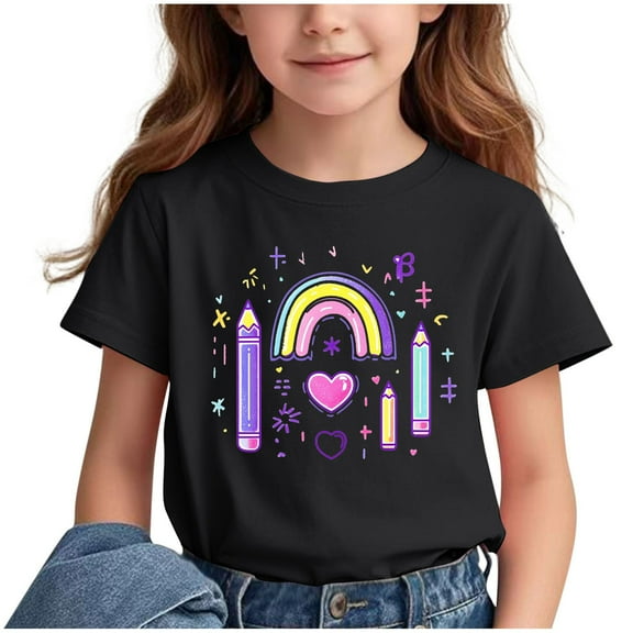 Ahuyic Summer Toddler Solid Color T-Shirt,Kids Casual Top,Printed Pattern T-shirt With Short Sleeves For Children In The Back Of School Season Round Neck Half Sleeve Casual Versatile Top