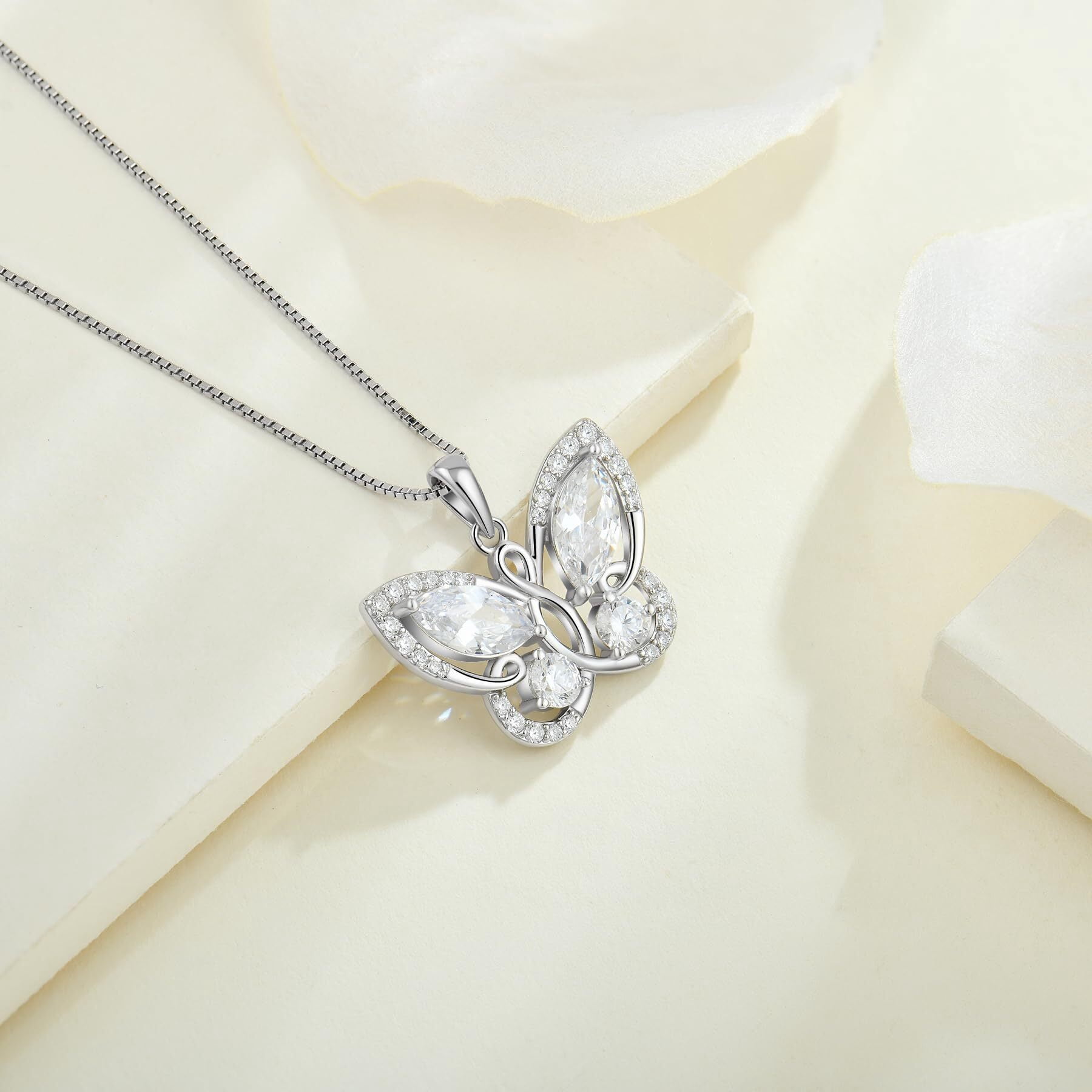 Starchenie Butterfly Pendant Necklace Women 925 Sterling Silver April Birthstone Cubic Zirconia Butterfly Jewelry Gifts