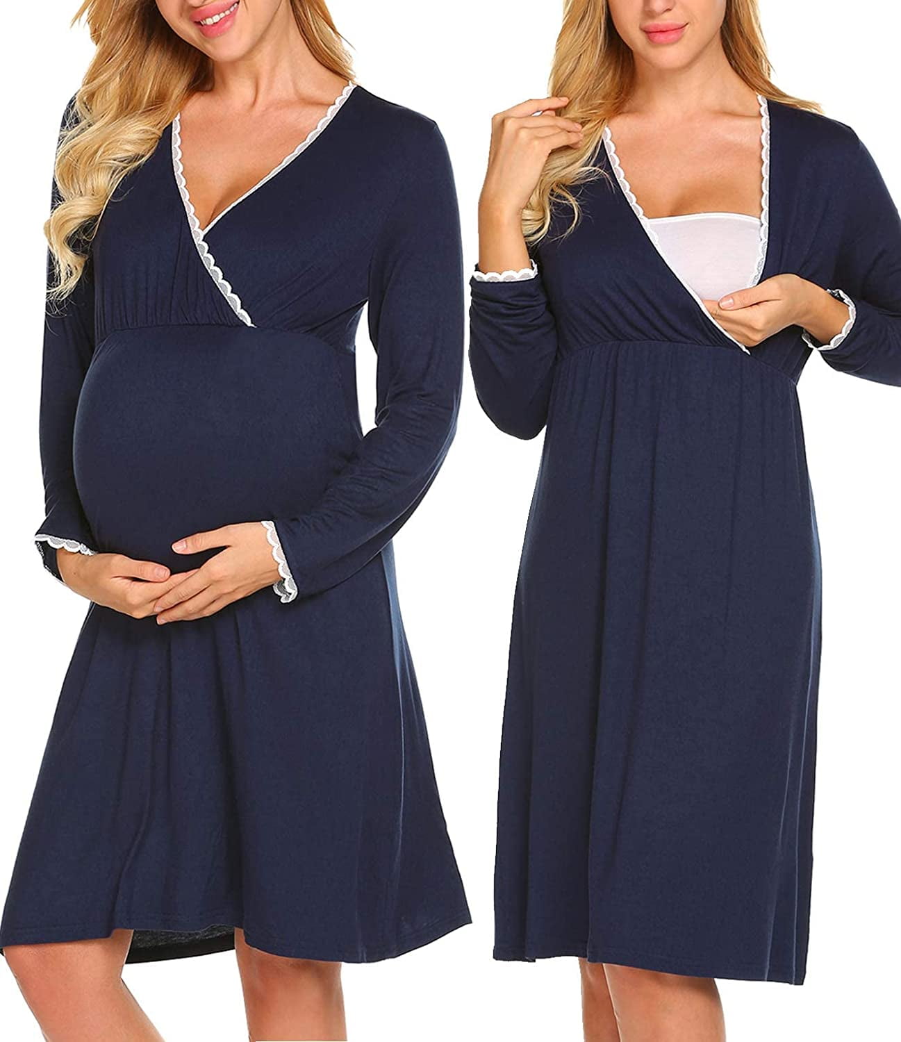 Ekouaer Womens Delivery/Labor/Maternity/Nursing Night Dress Pregnancy Nightgown for Breastfeeding S-XXL 