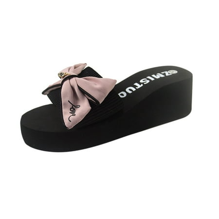 

knqrhpse slippers for women Girls Bow Wedge Heel Non-slip Thick Heel womens slippers house slippers for women