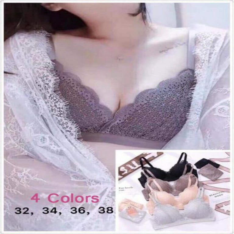 Women Thin Cup Pad Bras Lace No Trace No Steel Ring Gathered Bra Solid  Color Embroidery Bra