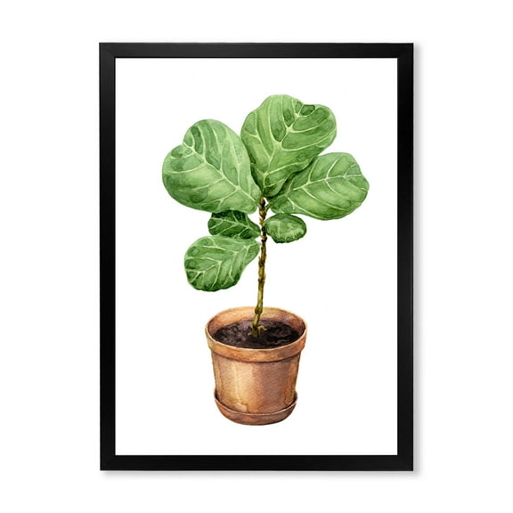 Designart 'Ficus Lyre Plant In Clay Flowerpot' Traditional Framed Art Print