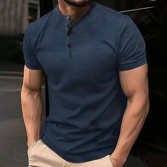 Elvqul Short Sleeve Shirts for Men Navy Mens Solid Pullover Tops Casual Lightweight Crew Neck T-Shirt