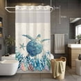 thumbnail image 3 of Summer Marine Life No Hook Shower Curtain with Snap in Liner Ocean Sea Turtle Starfish Coral Vintage Waterproof Bathroom Shower Curtain with See Through Top Window for Bathtub 54" x 78", 3 of 9
