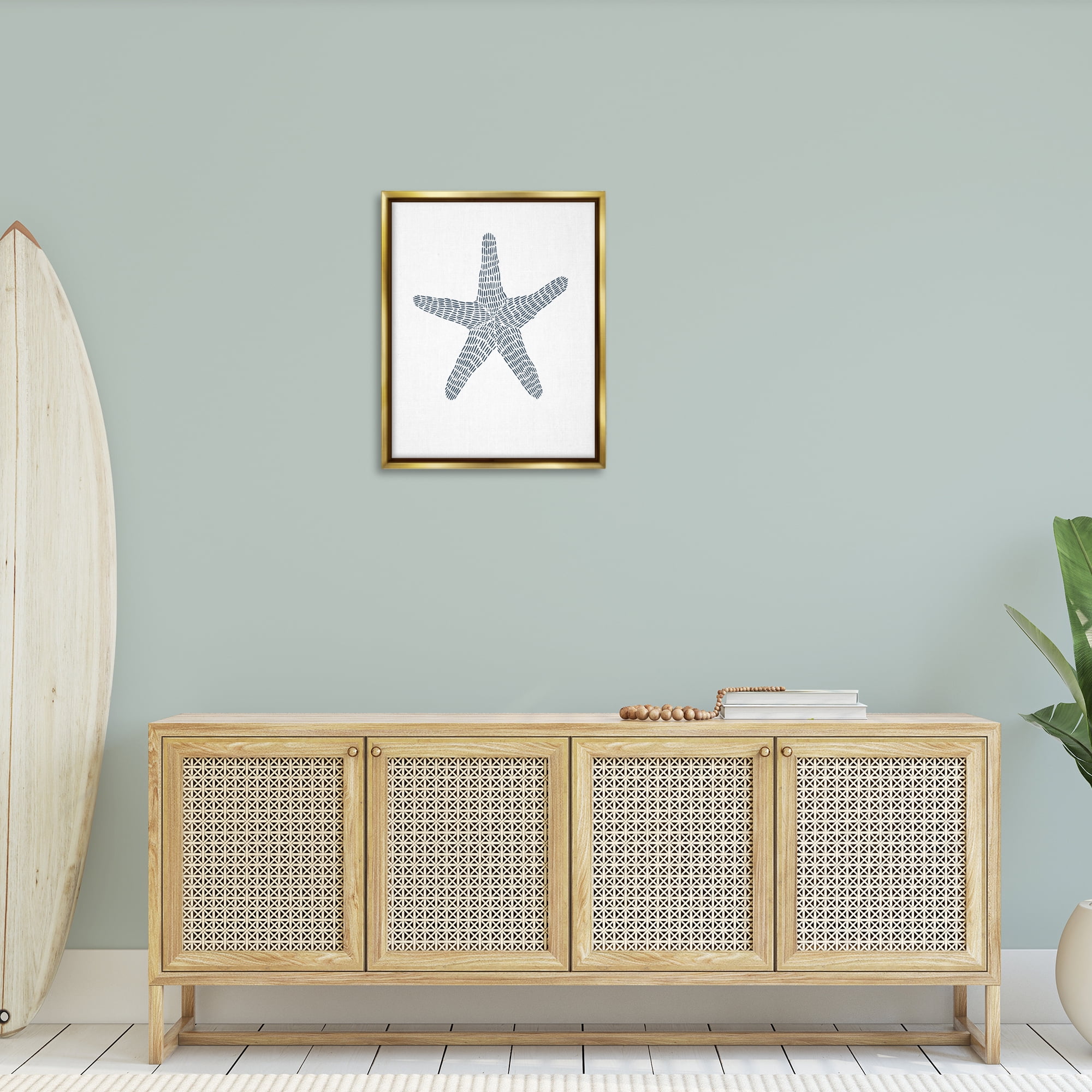 Stupell Industries Minimal Starfish on White Coastal Painting Gold Floater Framed Canvas Art Print Wall Art, 25 x 31