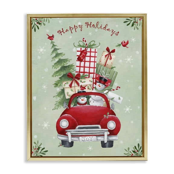 Stupell Industries Traditional Holiday Stacked Gift Car Gold Floating Frame Canvas Art, 25 x 31, by Emma Leach