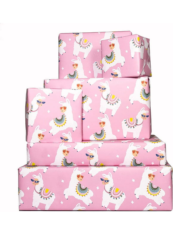 Llama Wrapping Paper - 6 Gift Wrap Sheets - Sassy Llamas - Pink - Birthday Wrap for Women Her Girls Teenagers