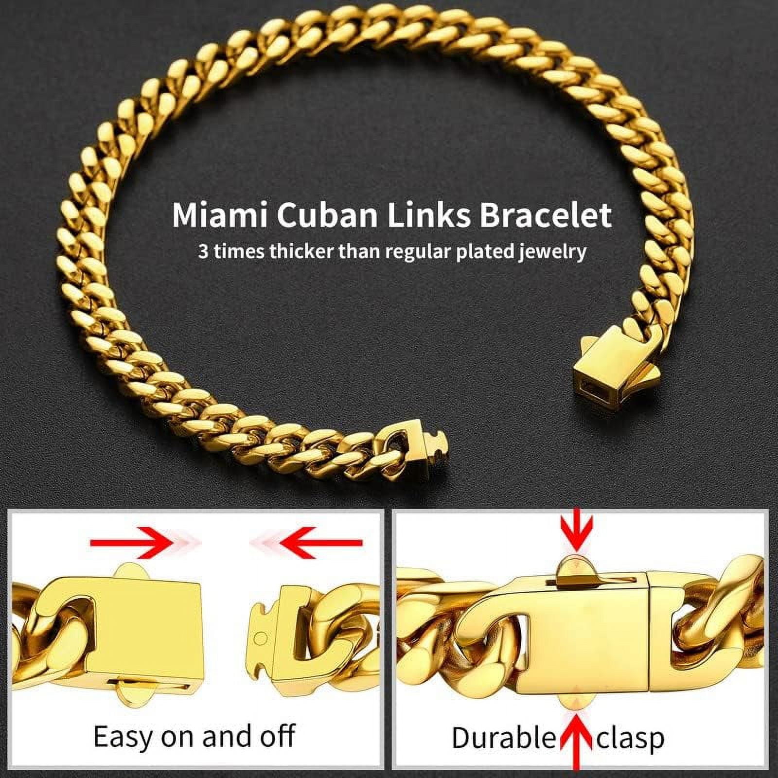 Leander Stainless Steel Cuban Link Bracelet for Men, 5mm/7mm/9mm/12mm Width, 7.5"/8.3"/9" Length, Black/18K Gold Plated Chain Wrist Bracelets for Men, with Gift Box