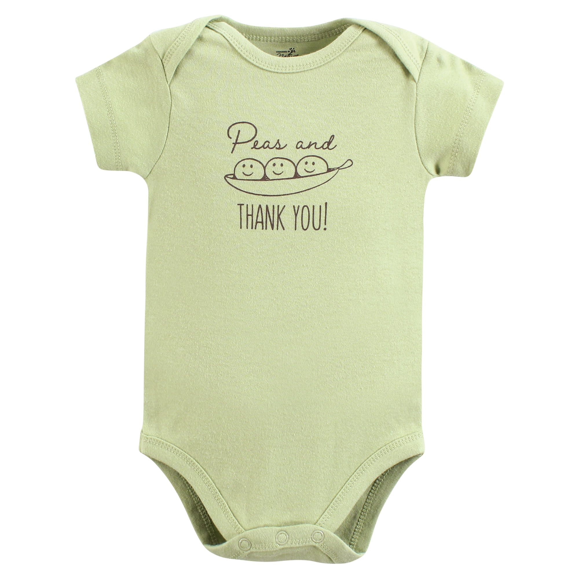 Touched by Nature Unisex Baby Organic Cotton Bodysuits, Peas And Thank You, Preemie