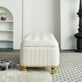 thumbnail image 4 of Modern Button Tufted Velvet Storage Ottoman, Upholstered Bench Footstool with Safety Hinge and Gold Metal Legs for Living Room Bedroom, 4 of 10