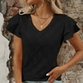 thumbnail image 4 of YHAJDS Women Tops Short Sleeve V Neck Solid Color Blouse with Cutout Detail and Double Sleeve Casual Top, 4 of 5