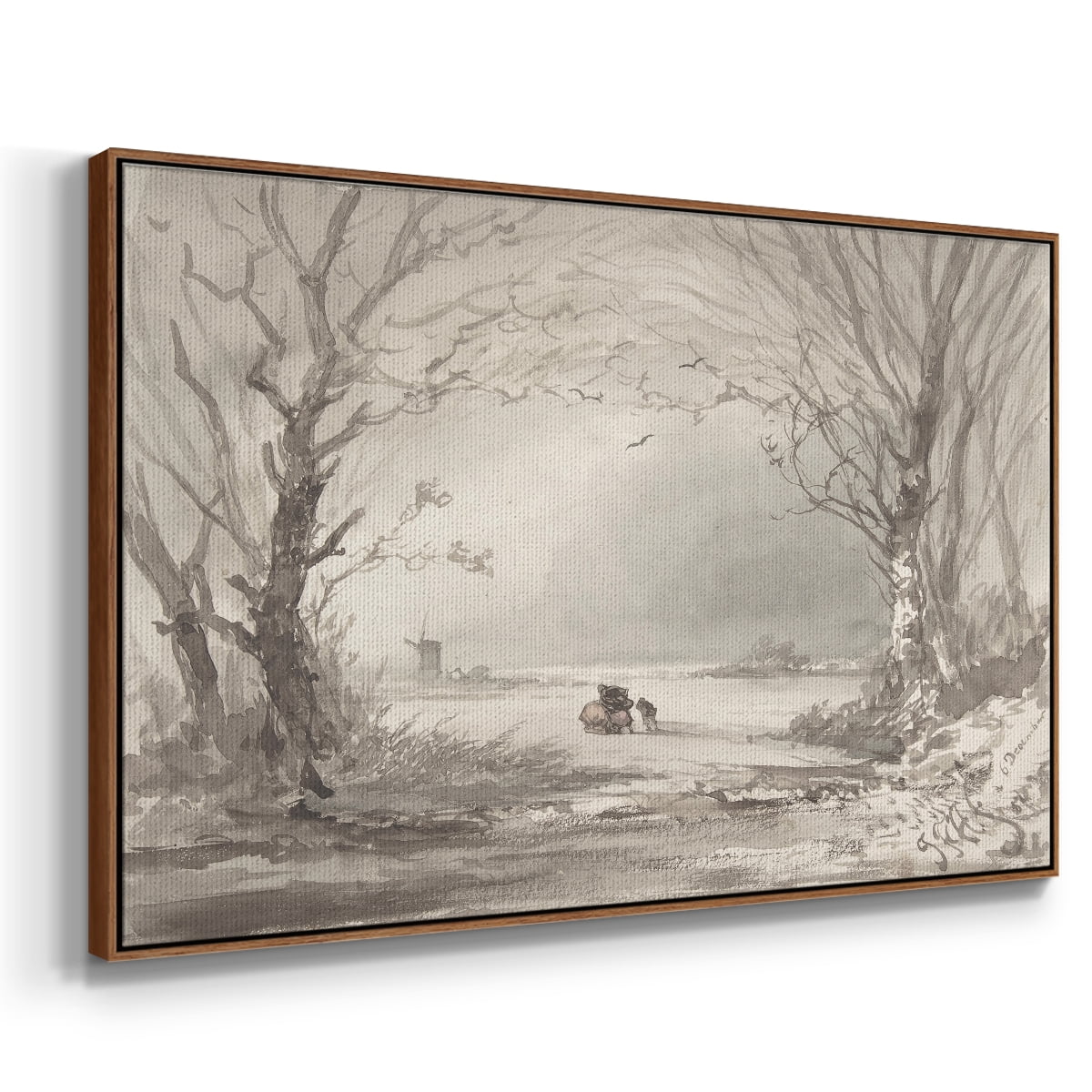 Vintage Landscape-CLXI By Wexford Home Framed in Walnut Wood Gallery Wrapped Canvas 25 in. x 37 in.