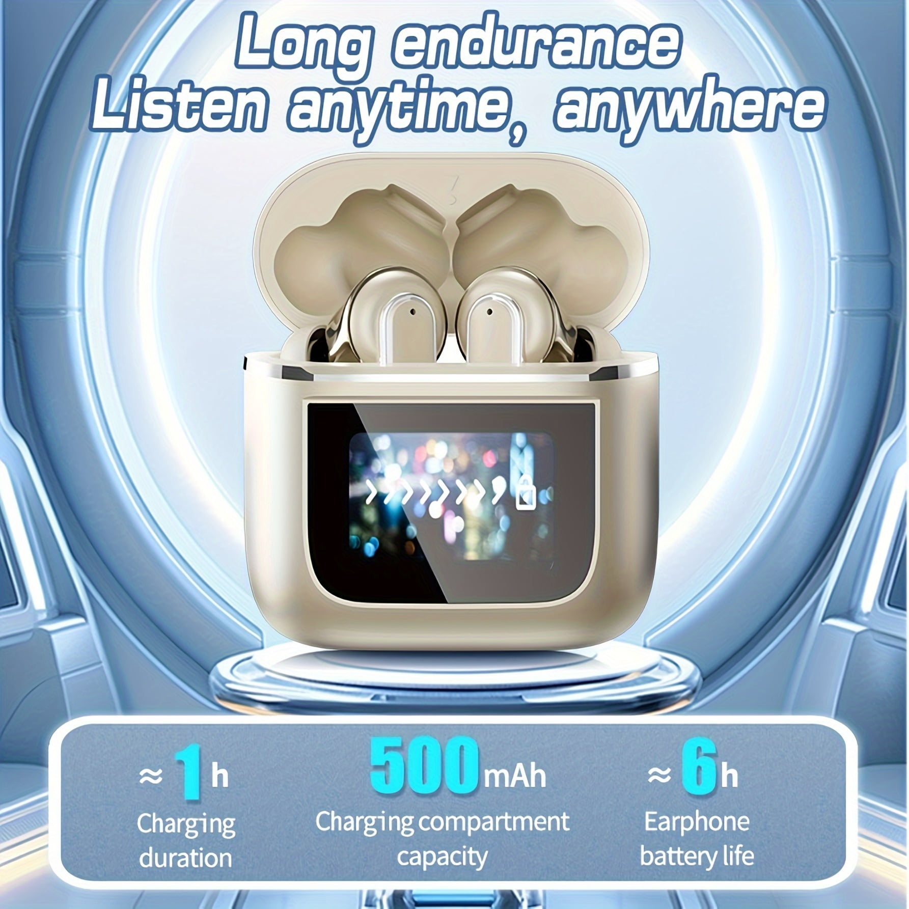 2024 Upgraded Wireless Earbuds with Digital Display - Hd Sound, Lyrics & Language Support, Ideal for Sports, Music & Gaming - Compatible with Apple, Xiaomi, for Samsung, Huawei