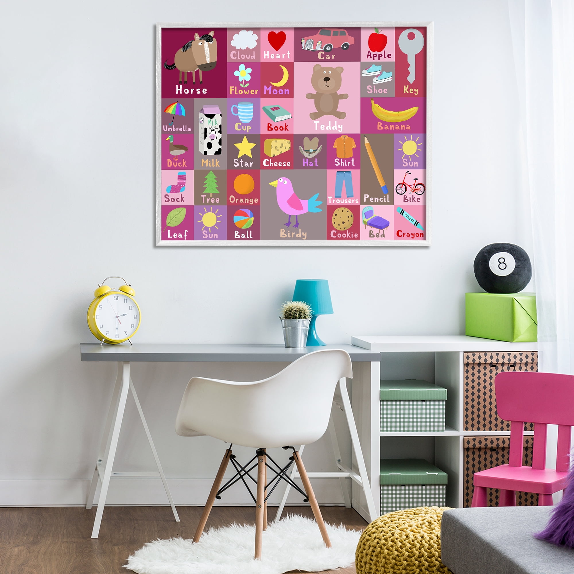 Stupell Industries Pink First Words White Framed Giclee Art, design by Carla Daly