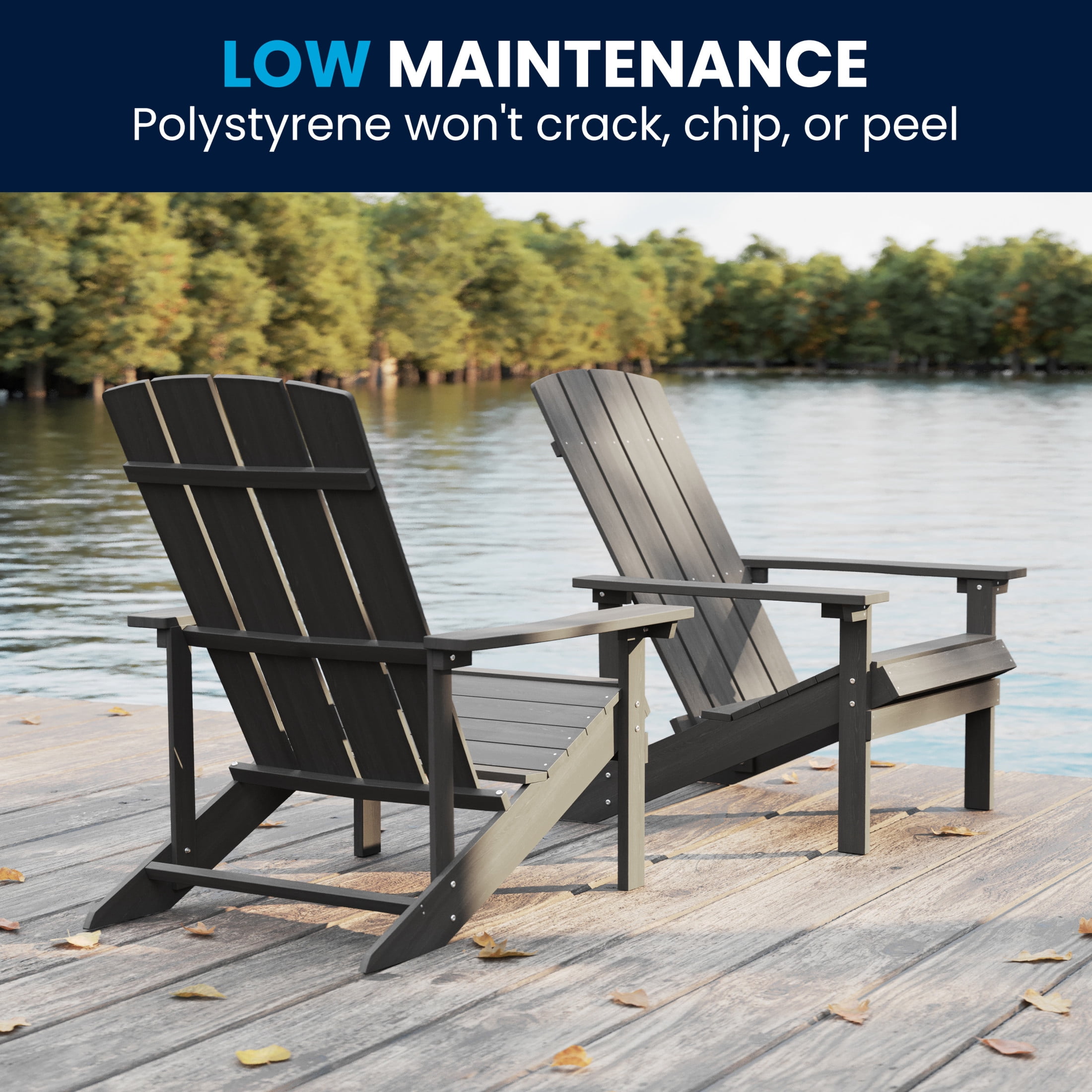 Flash Furniture Charlestown Indoor/Outdoor All Weather Faux Wood Adirondack Chair, Gray
