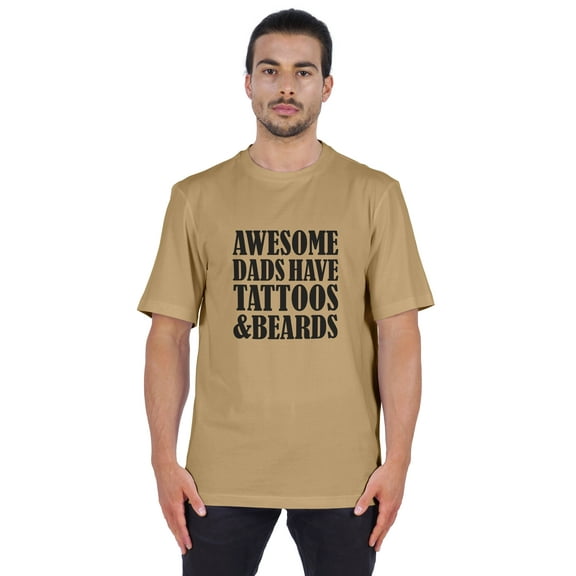 Inkmeso Mens Graphic Tshirt "Awesome Dads Have Tattoos & Beards" Crew Neck Tee Shirt For Dad