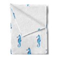 thumbnail image 2 of Animal Soft Flannel Fleece Throw Blanket, Unusual Equine Shaped Fish Motif in Simple Featured Backdrop Cottage Cabin, Cozy Plush for Indoor and Outdoor Use, 50" x 60", Turquoise White, by Ambesonne, 2 of 5