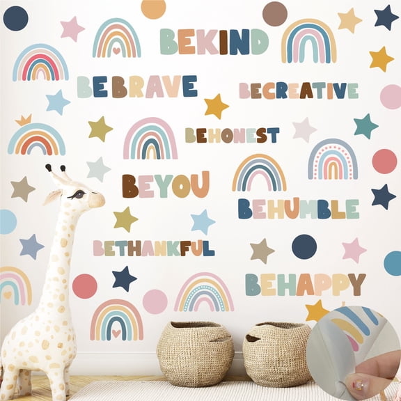 6 Sheets Peel and Stick Wall Decals Stickers Rainbow Letter Stars and Dots, Removable Sticker for Kids Room Nursery Bedroom Decor