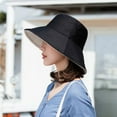 thumbnail image 4 of SikaFu Double-Sided Solid Color Stripe Women Bucket Hats Summer Anti-UV Sun Visor Wide Brim Sun Hats Outdoor Beach Travel Panama Cap, 4 of 6
