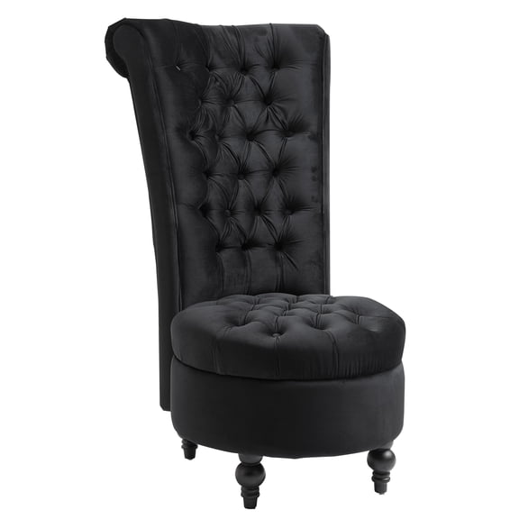 Rich Black Velvet Tufted High Back Armless Accent Chair for Living Room