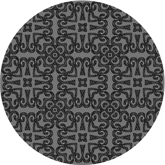 Ahgly Company Indoor Round Patterned Charcoal Black Area Rugs, 4' Round