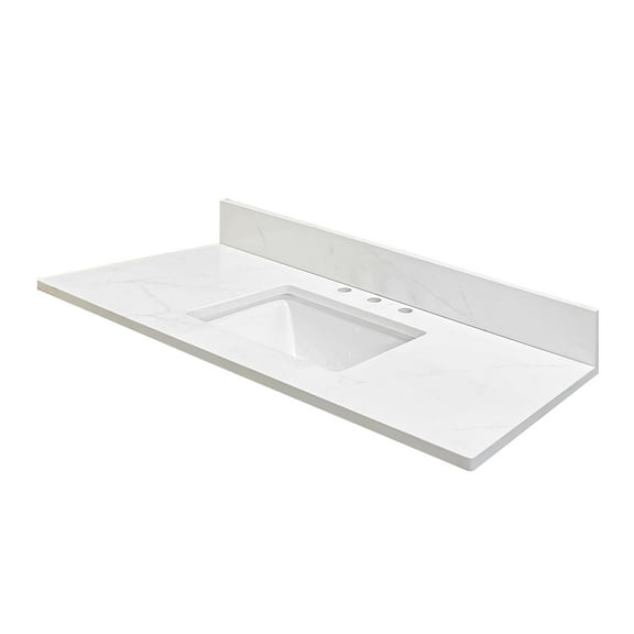 DodreHome  Vanity Top with Sink,  Quartz Stone White 48" Under-Mounted Sink Bathroom Vanity Top & Backsplash, Three Holes Countertops for Bathroom