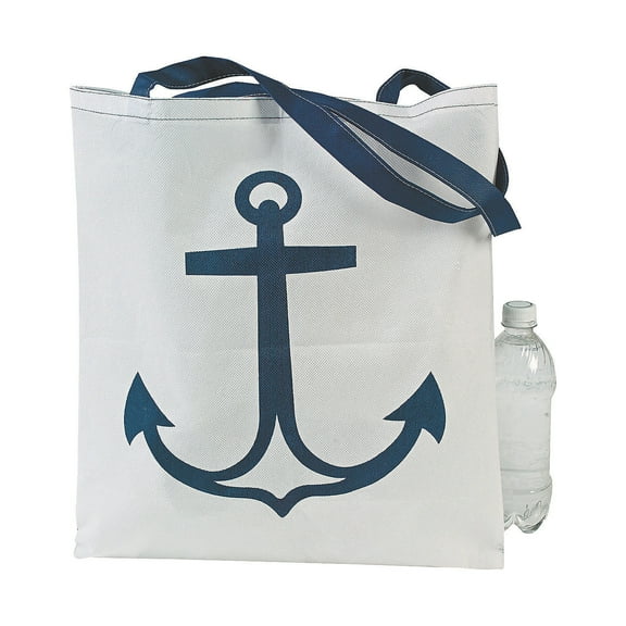 Large White Anchor Totes - Favor Bagss - 12 Pieces