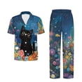 thumbnail image 5 of Yuyamidu Black Cat Womens Button Down Pajama Sets Loungewear Soft 2 Piece Pjs Sets Short Sleeve Top Long Pants Blue Sleepwear Loungewear, 5 of 7