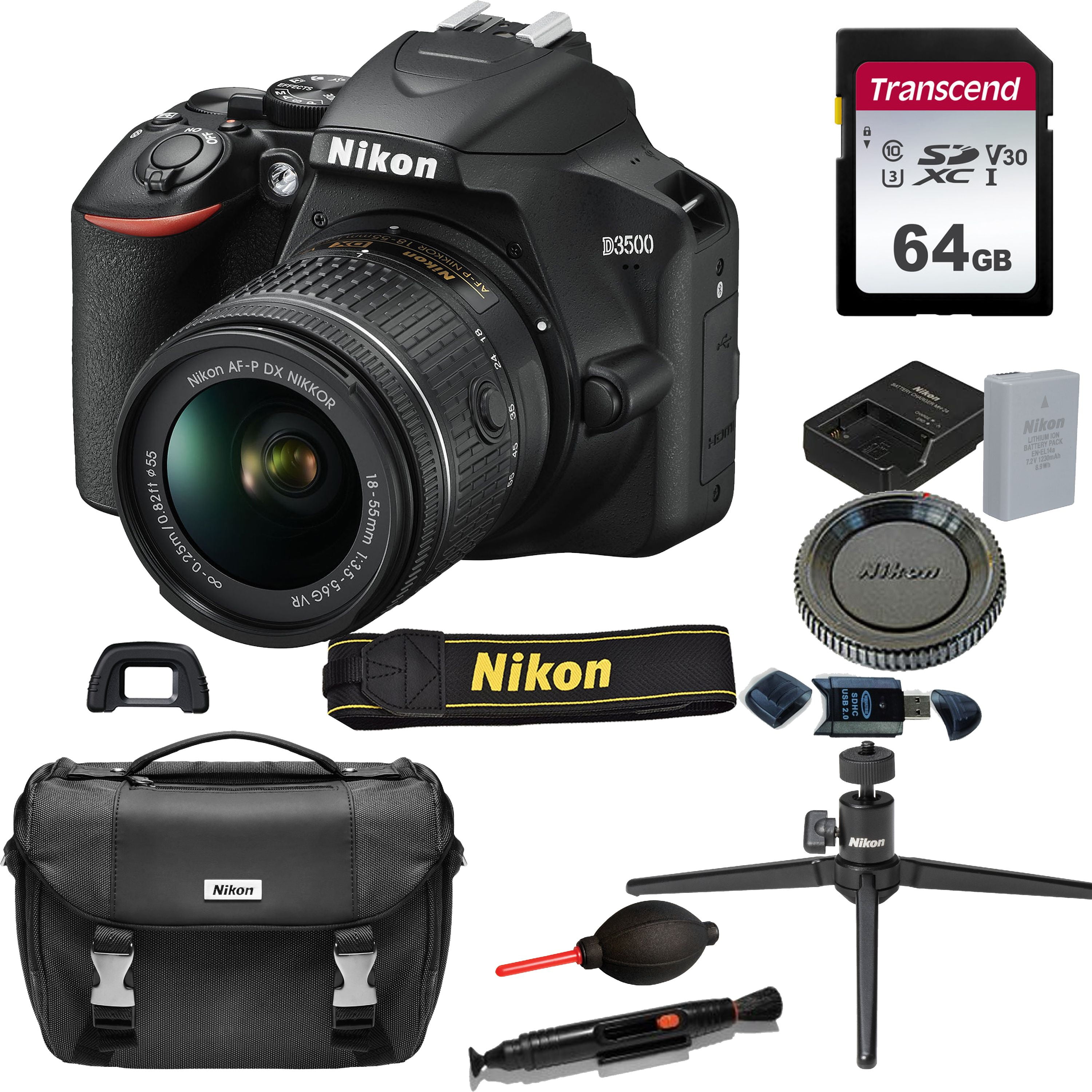 Nikon D3500 DSLR Camera w/ Nikon 1855mm VR Lens+ Case + Tripod + 64GB
