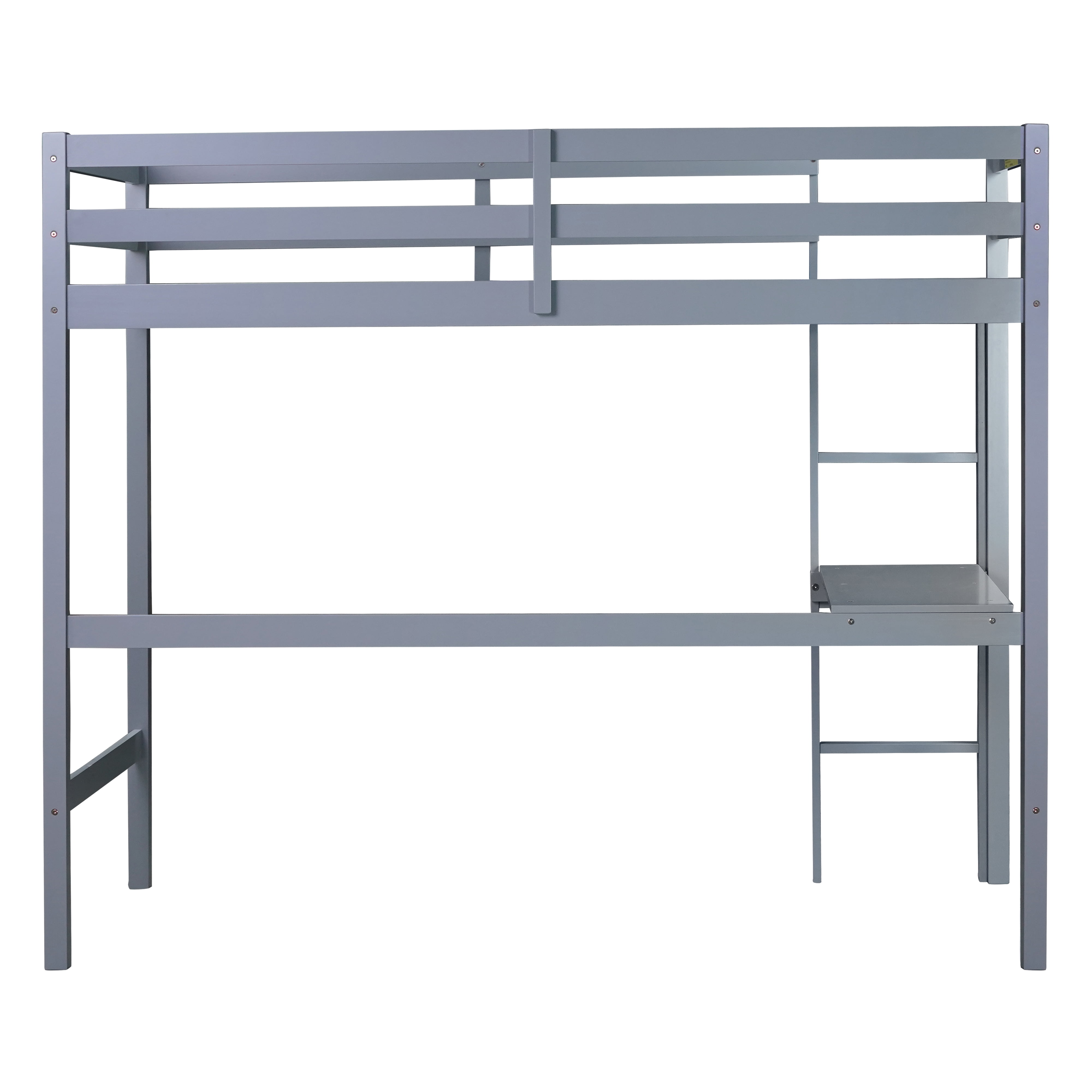 Miniyam Twin Loft Bed with Desk and Ladder, Rubber Wood Kids Bed with Guardrails, Gray