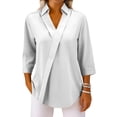 thumbnail image 7 of Qwertyu 3/4 Length Sleeve Womens Tops Dressy V Neck Collared Shirts Trendy Business Casual Work Blouses Vacation Shirts 2026 White 2XL, 7 of 7