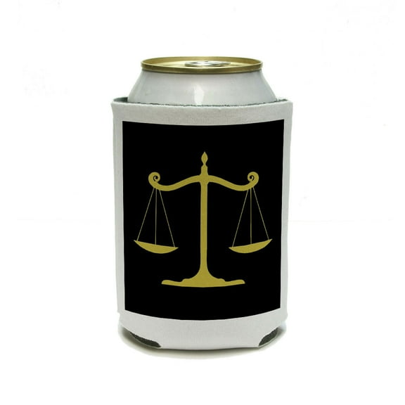 Balanced Scales of Justice Symbol Legal Lawyer Gold and Black Can Cooler Drink Insulator Beverage Insulated Holder