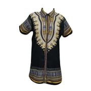Mogul African Tunic Top Cotton Dashiki Print Black Men Women Dress Blouse
