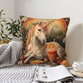 thumbnail image 6 of Fotbe Countryside Fruit White Horse Pattern Velvet Decorative Throw Pillow Covers with Elegant Piping, Soft Plush Cushion Cover for Sofa, Bed, Car, Office-18"x18", 6 of 8