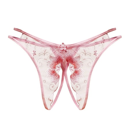 Icvfdpl Womens Underwear Briefs Low Waist Flower Embroidery Hollow Out Transparent Mesh Thong Leisure Relaxed Fit Panties For Women Pink One Size